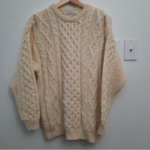 Vintage Aran Island Knitwear Wool Crew Neck Fisherman Cable Ireland Swea…